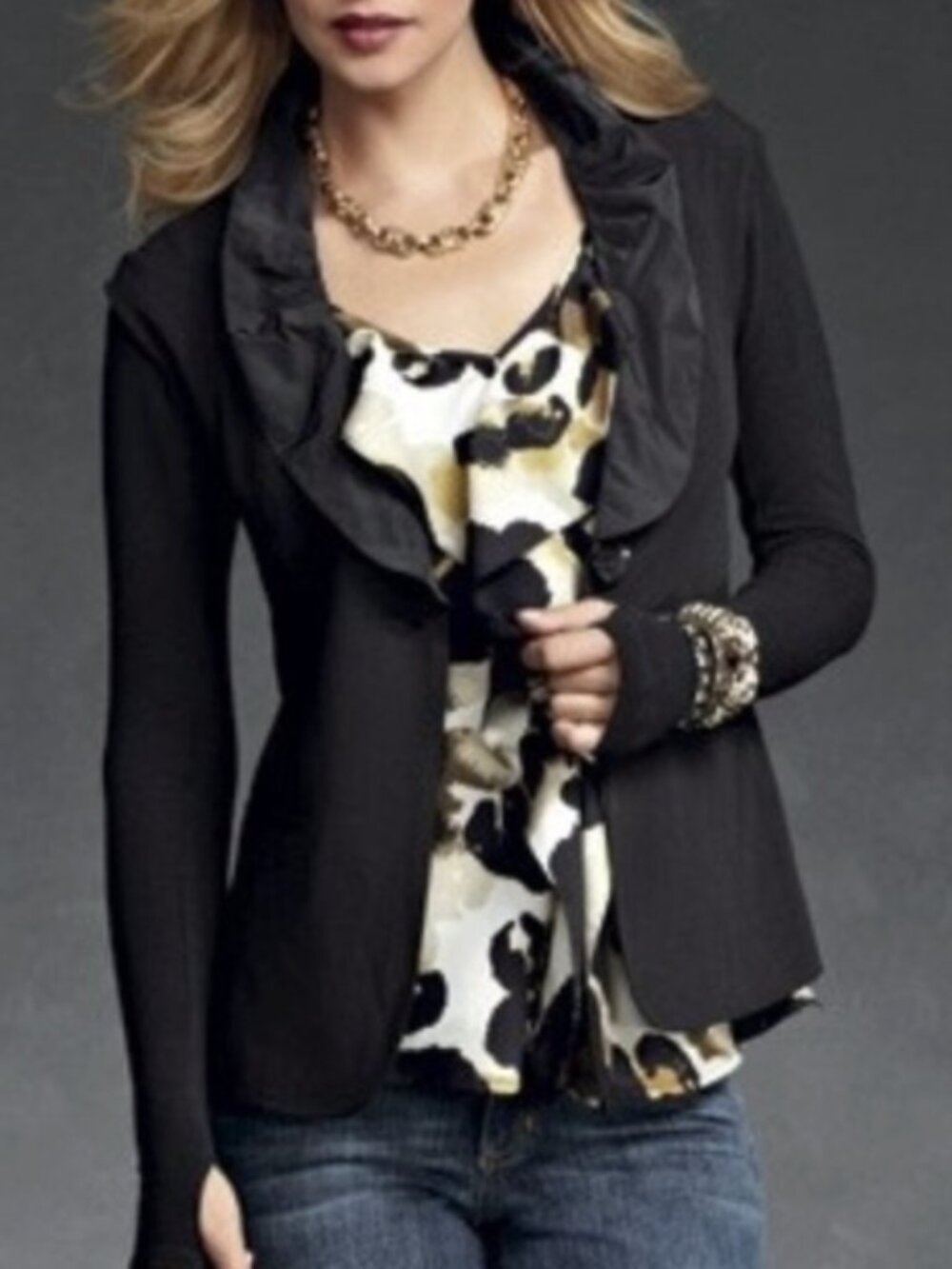 CABI Tuxedo Dinner Vest 917 Black Sleeveless Mixed Media Single Button Jacket 6